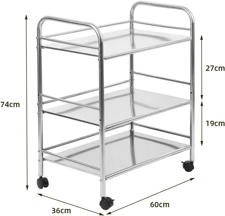 HUOLE Rollwagen Exclusiv mit 3 Ablagen, rollbarer Küchenwagen aus verchromtem Stahl, 61 * 36 * 75cm-