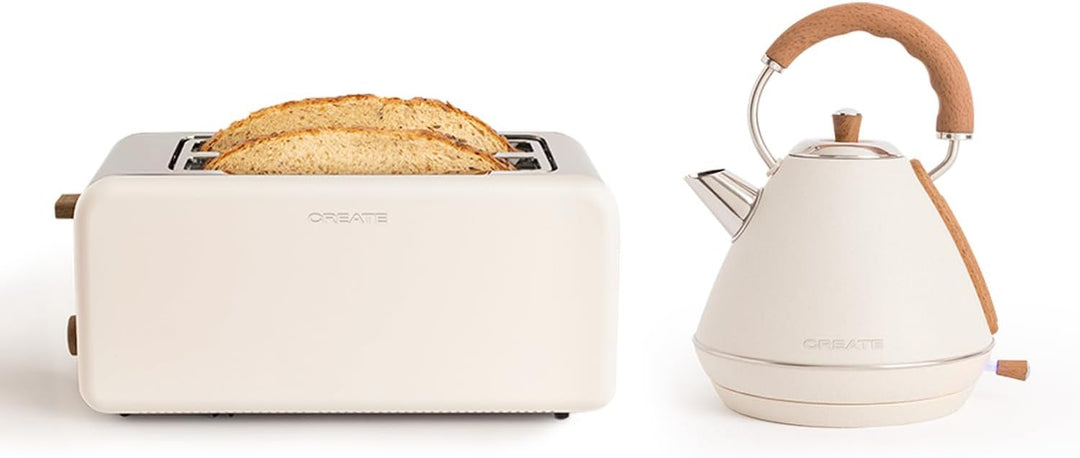CREATE/PACK TOAST RETRO XL + KETTLE RETRO L/Wasserkocher 1,7L und Toaster mit 3 Toast-Stufen in Crem
