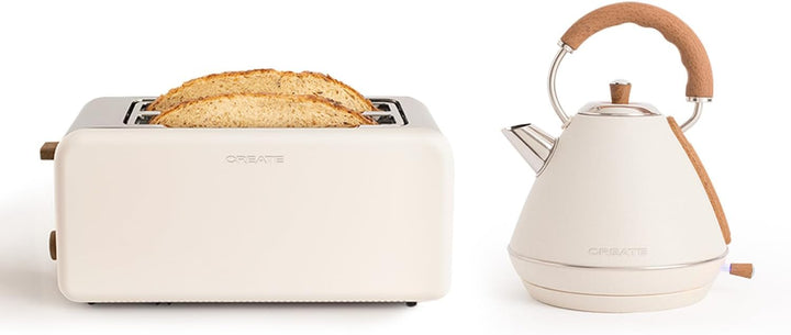 CREATE/PACK TOAST RETRO XL + KETTLE RETRO L/Wasserkocher 1,7L und Toaster mit 3 Toast-Stufen in Crem