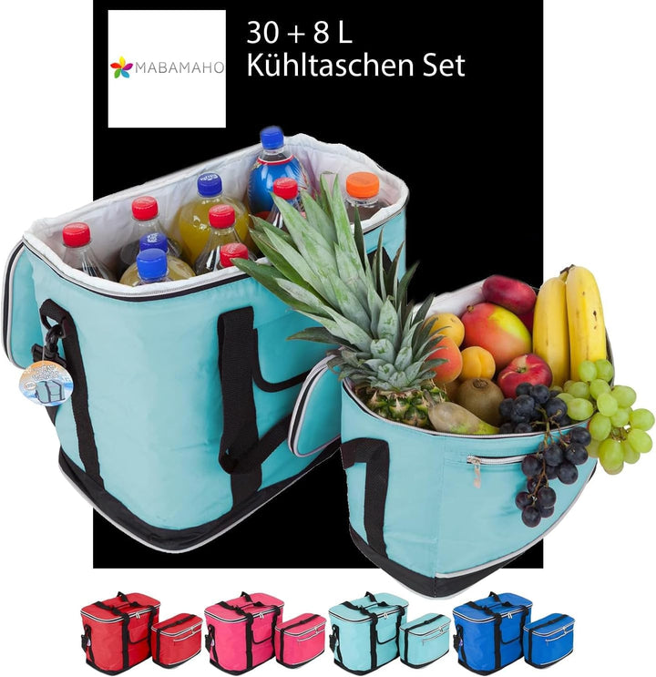 30L + 8L Set Kühltaschen Ibiza, Grosse + Kleine Faltbare Tasche Thermo isoliert für Lunch, Picknik,