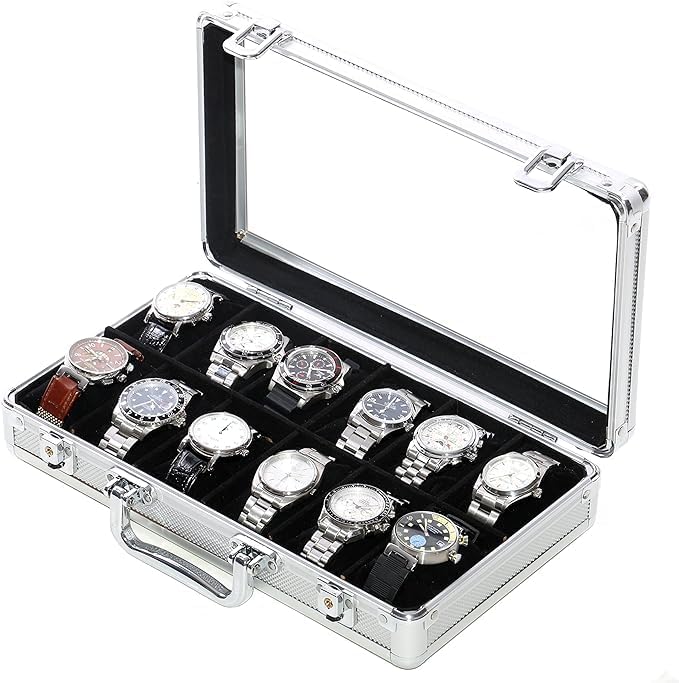MR Maestro Relojero - Robuste Aluminium Uhrenbox | Platz für 12 Uhren und Schmuck | Ideal für Herren