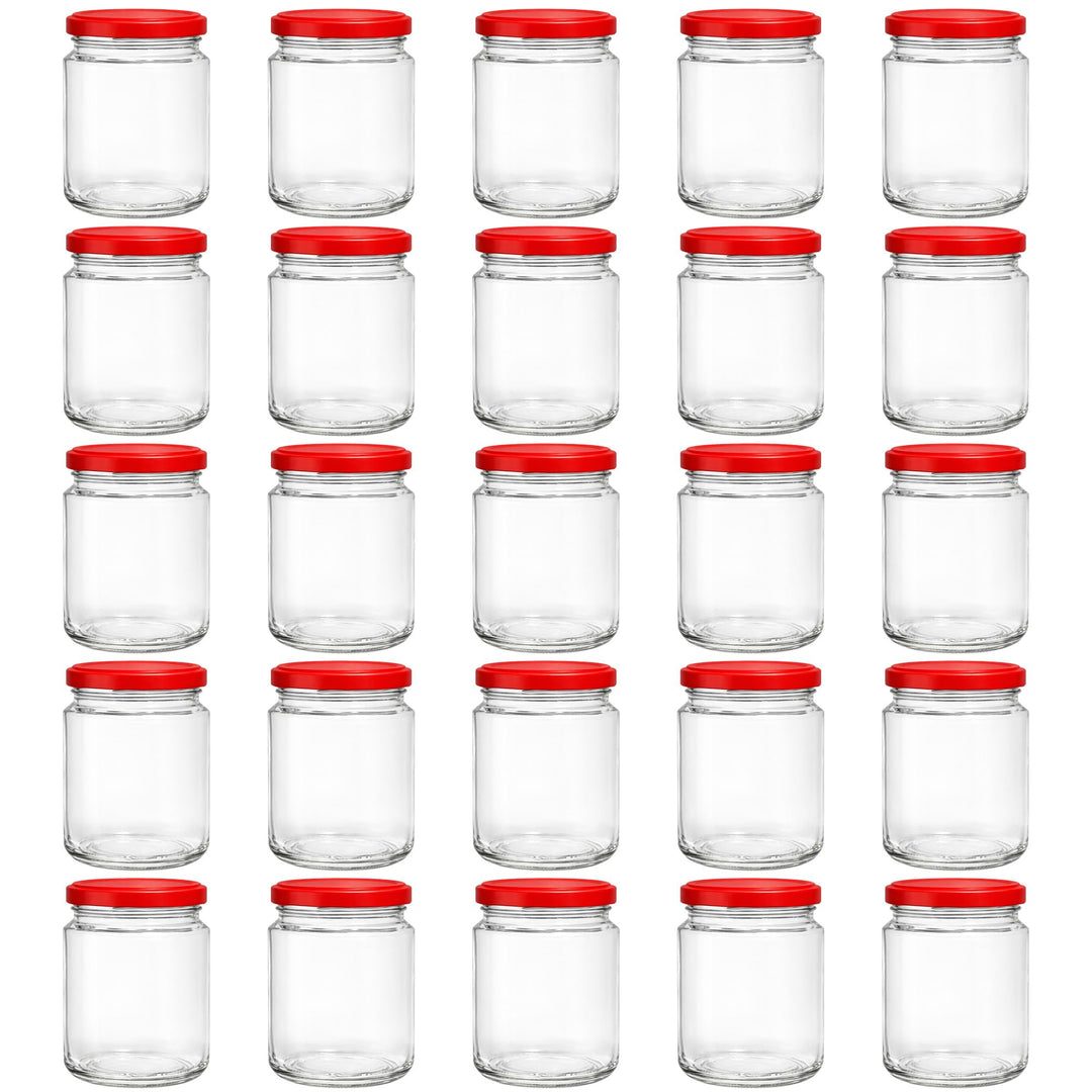 Vitrea 25x Marmeladengläser 275 ml - mit Deckel Rot TO 66 - Einmachgläser zum befüllen mit Schraubde