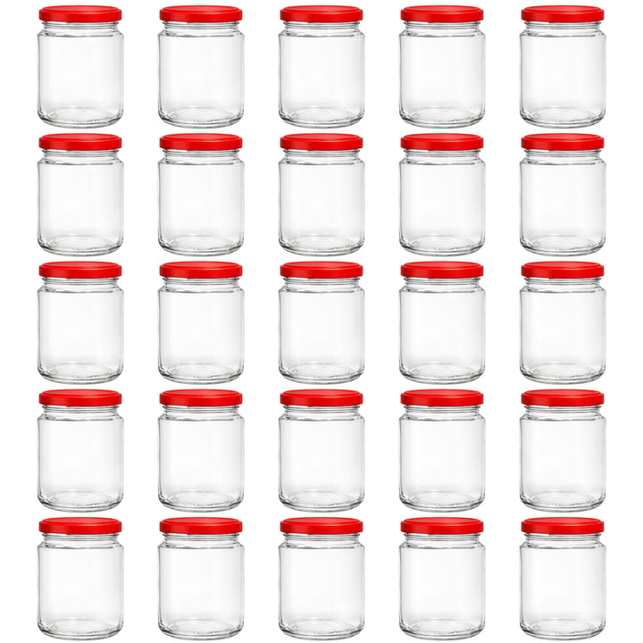 Vitrea 25x Marmeladengläser 275 ml - mit Deckel Rot TO 66 - Einmachgläser zum befüllen mit Schraubde