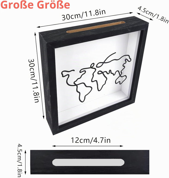 Reise Abenteuer Archivbox,30*30cm Reise Sammelbox für Erinnerungen Schattenbox,Ticket Box mit Slot,E
