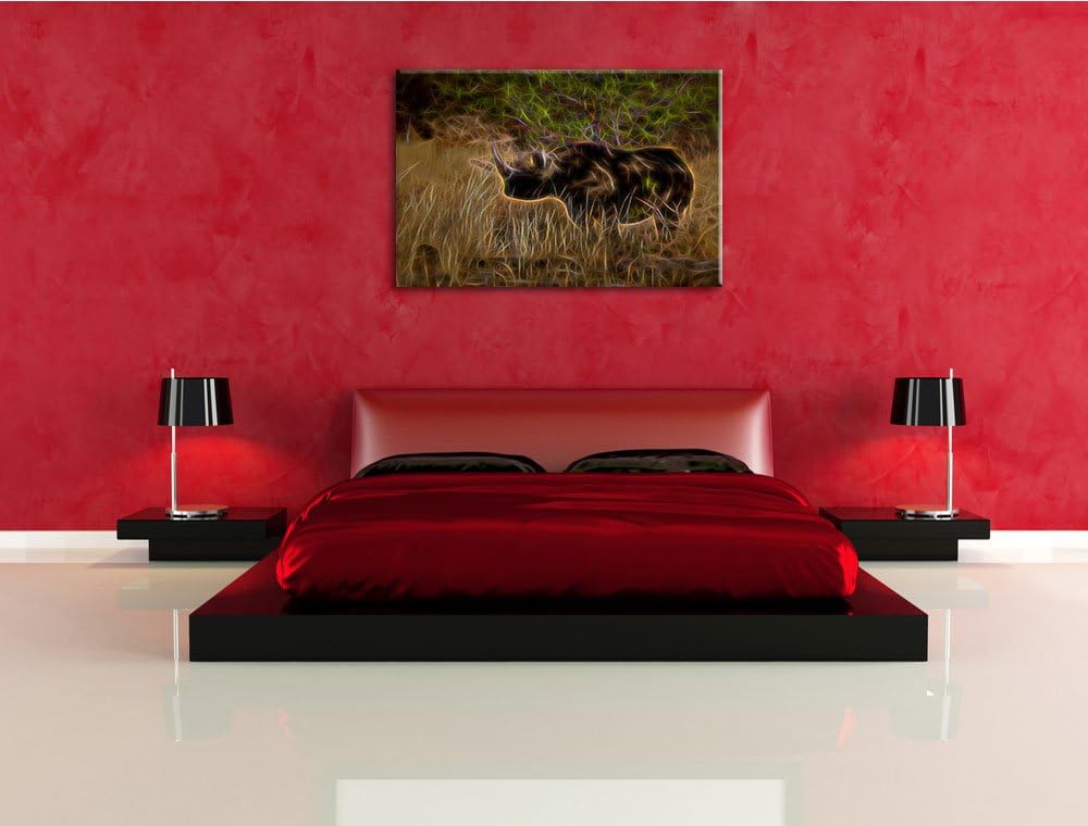 Nashorn in der Savanne Deluxe Format: 100x70 cm auf Leinwand, XXL riesige Bilder fertig gerahmt mit