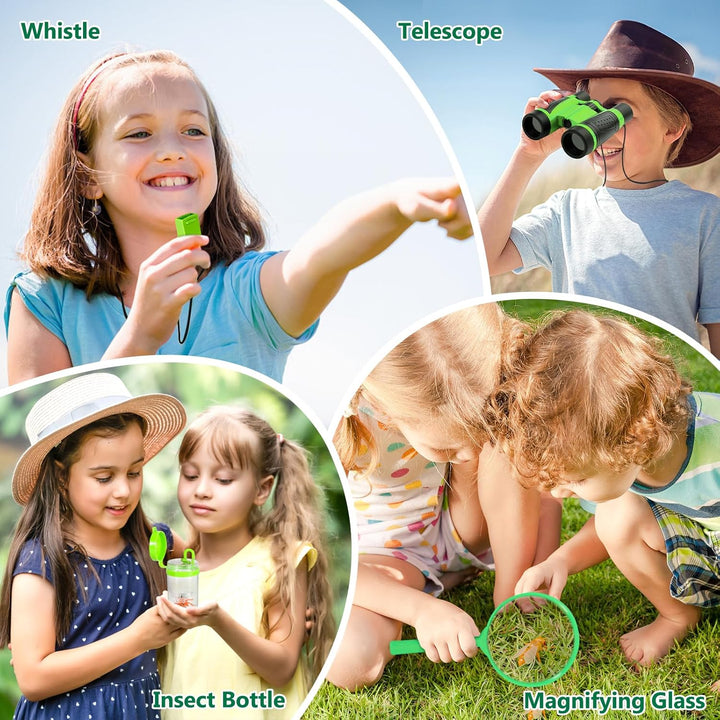 Forscherset für Kinder ab 4 5 6 7 8 Jahren 23PCS, Outdoor Entdecker mit Fernglas, Kompass, Lupe, Ins