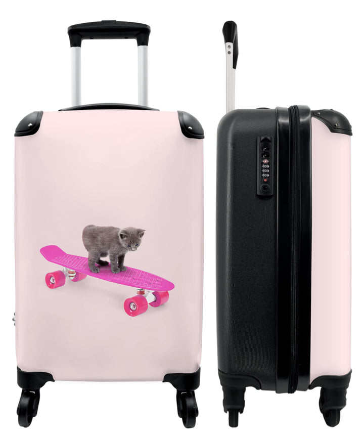 NoBoringSuitcases.com® Koffer Handgepäck Trolley Rollkoffer Kleine Reisekoffer mit 4 Rollen - Katze