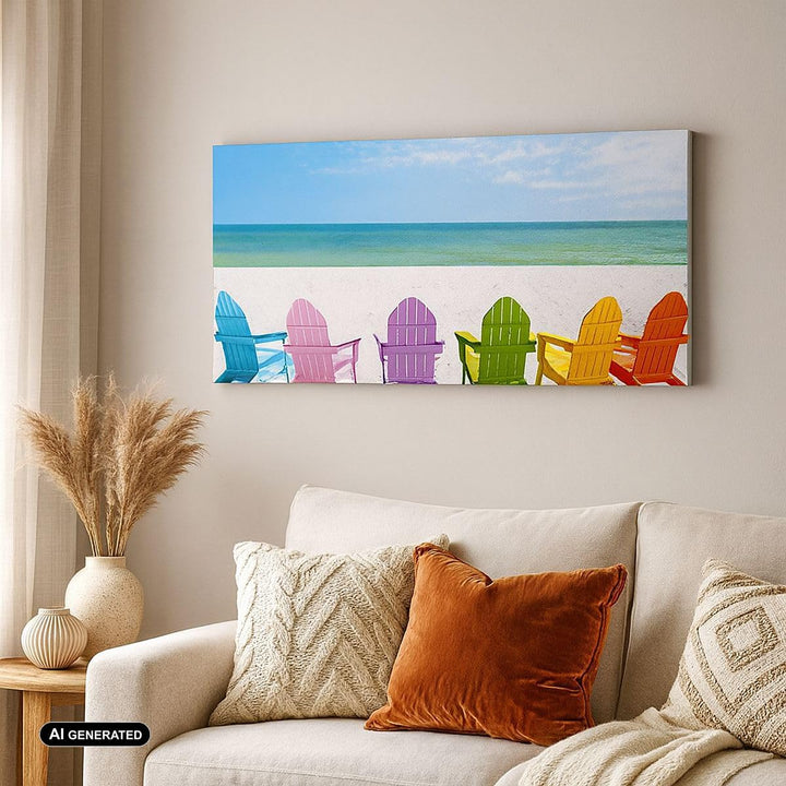 Wandbilder Dekoration Wohnzimmer Sunbed ufer florida Sommer Panorama Bilder auf Leinwand 120x50cm Le