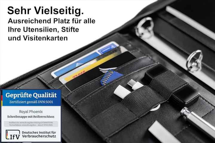 Royal Phoenix® Business Schreibmappe A4 'Hawk' - Hochwertige Ringbuchmappe mit Reissverschluss - ink