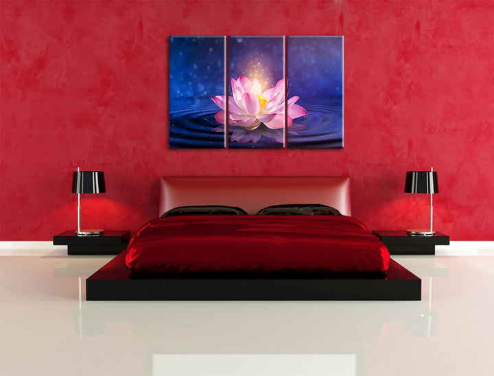 pinker Lotus im Wasserals Leinwandbild 3 teilig | Grösse: 120x80 cm | Wandbild | Kunstdruck | fertig