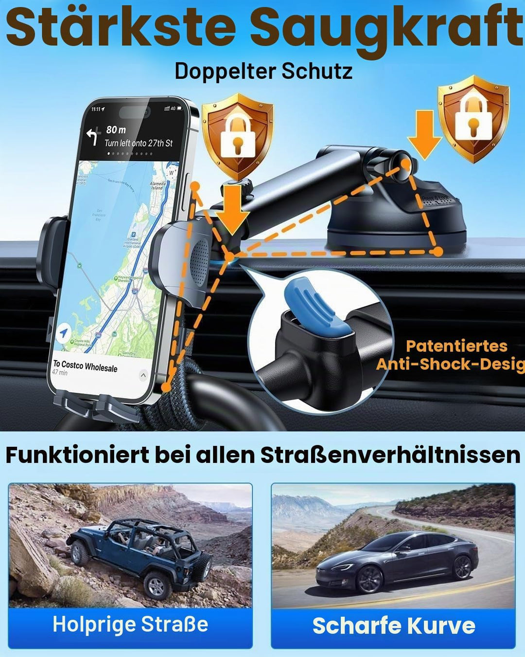 HTU 2026【Militär-Klasse】 Handyhalterung Auto【Stärkste Saugnapf &amp; Lüftung】 Handy Halterung Auto 360°