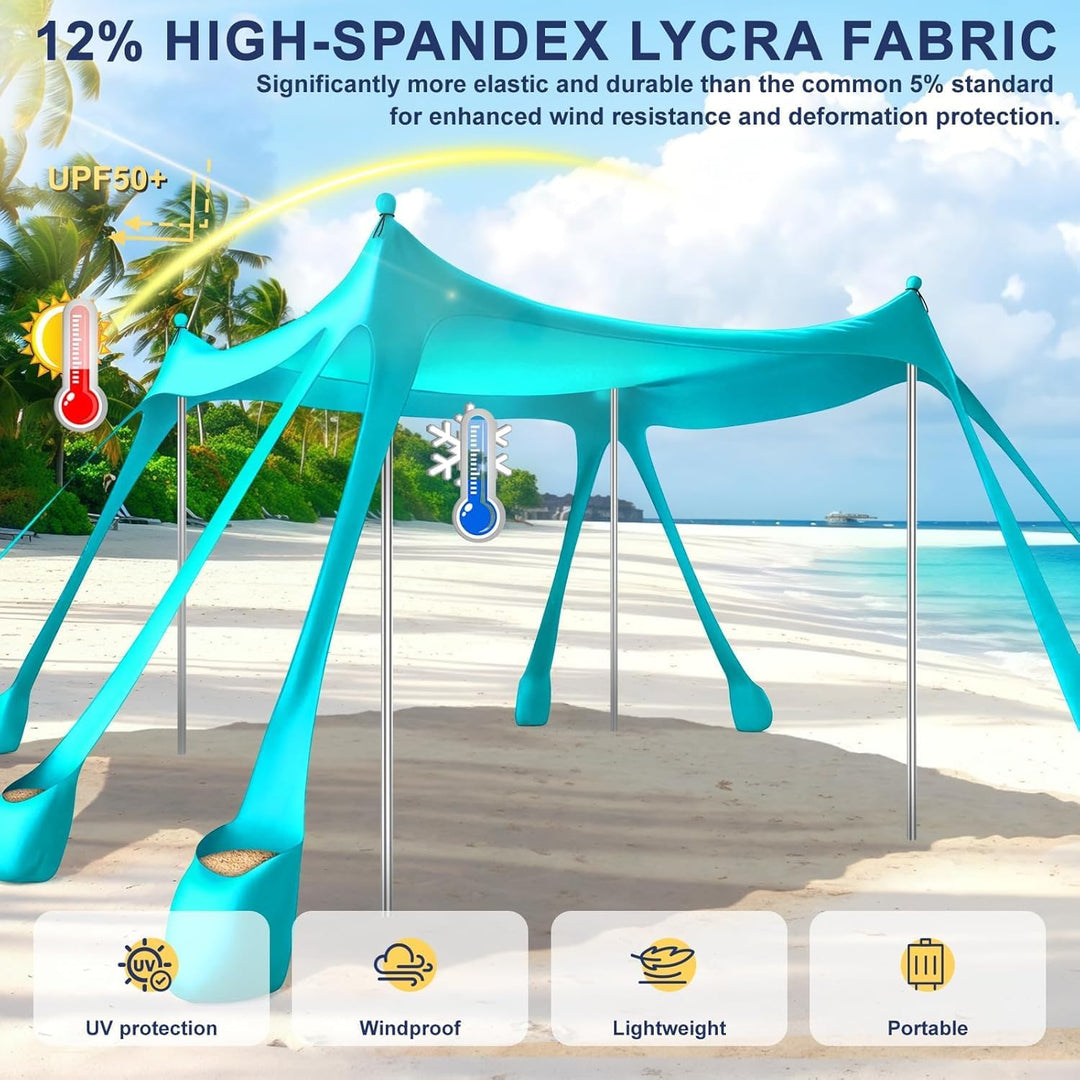 Strandzelt UPF 50+ 3 x 3m Pop-Up Strandvordach für Campingausflüge &amp; Angeln | Wasserabweisende Besch