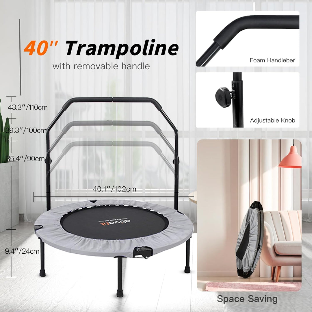 ATIVAFIT 102cm Faltbarer Trampolin mit verstellbarem Schaumstoffgriff Indoor für Erwachsene Ideal fü