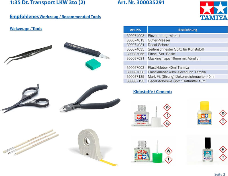 TAMIYA 300035291 35291 – 1:35 Deutscher Transport LKW 3to (2), Modellbausatz,Plastikbausatz, Bausatz