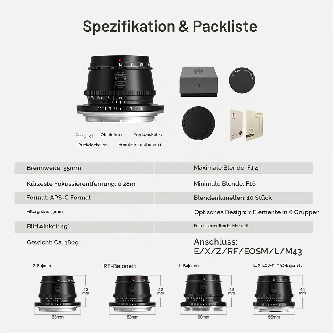 TTArtisan 35mm F1.4 APS-C Cameras Lens Manual Focus for Sony E Mount Camera