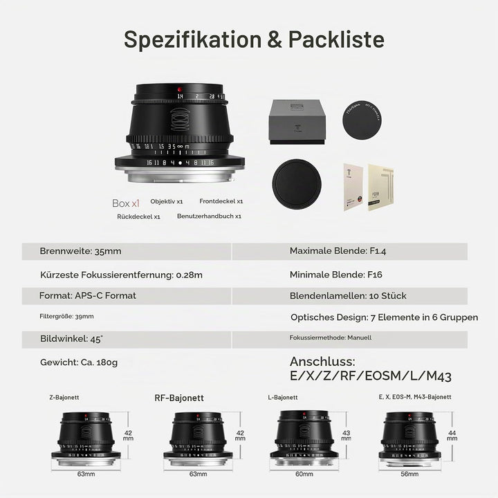 TTArtisan 35mm F1.4 APS-C Cameras Lens Manual Focus for Sony E Mount Camera