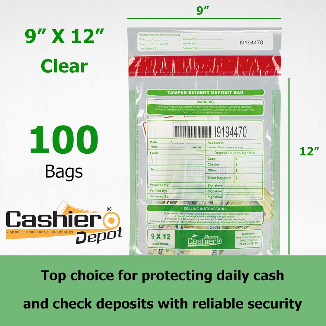 Cashier Depot Manipulationssichere Bankeintüten, 22,9 x 30,5 cm, transparent, serialisierte Nummerie