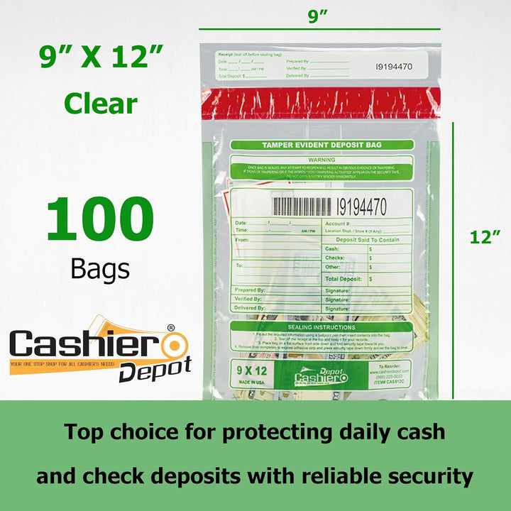 Cashier Depot Manipulationssichere Bankeintüten, 22,9 x 30,5 cm, transparent, serialisierte Nummerie