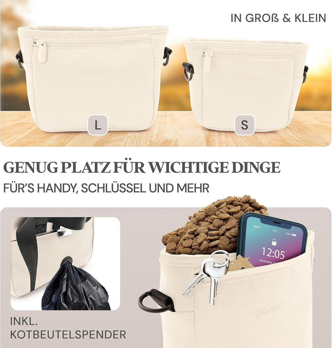 Heimatpfoten® Leckerlitasche für Hunde aus Kunstleder - Gassitasche mit Einhand Magnet-Verschluss -