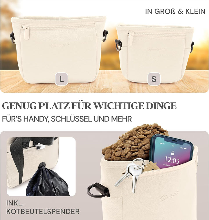 Heimatpfoten® Leckerlitasche für Hunde aus Kunstleder - Gassitasche mit Einhand Magnet-Verschluss -