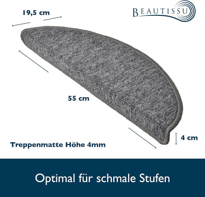 Beautissu Stufenmatten ProStair 15er Set 55x15 cm - Treppenmatten eingekettelt, Treppenstufen Teppic