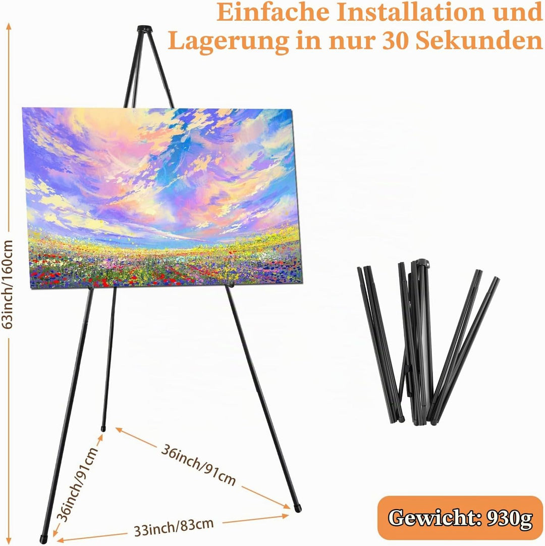 Staffelei Schwarz 169cm Gross - Easy Folding Studio Teleskop Boden Ständer für Hochzeit, Malerei, Po
