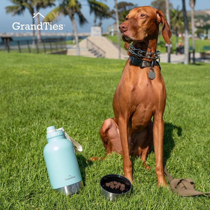 GrandTies Isolierte tragbare Hundewasserflasche mit 2 abnehmbaren Hundenapfspender, auslaufsicherer
