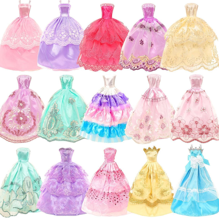 Miunana 27 Puppenkleidung Kleidung Schmuck Zubehör Hochzeit Party Abendkleider für Puppen = 10 Kleid
