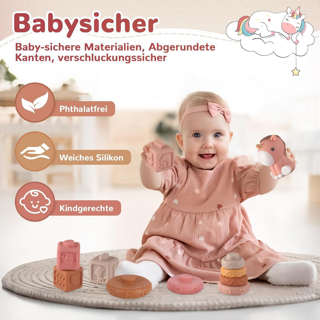 5 in 1 Baby Spielzeug 6 Monate, Montessori Spielzeug Baby, Motorikspielzeug, Stapelspielzeug Blöcken