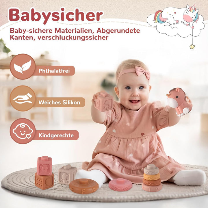 5 in 1 Baby Spielzeug 6 Monate, Montessori Spielzeug Baby, Motorikspielzeug, Stapelspielzeug Blöcken