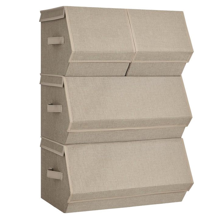 SONGMICS Aufbewahrungsbox mit Deckel, 4er Set Kleiderschrank-Organizer, stapelbar, Faltbox mit Magne
