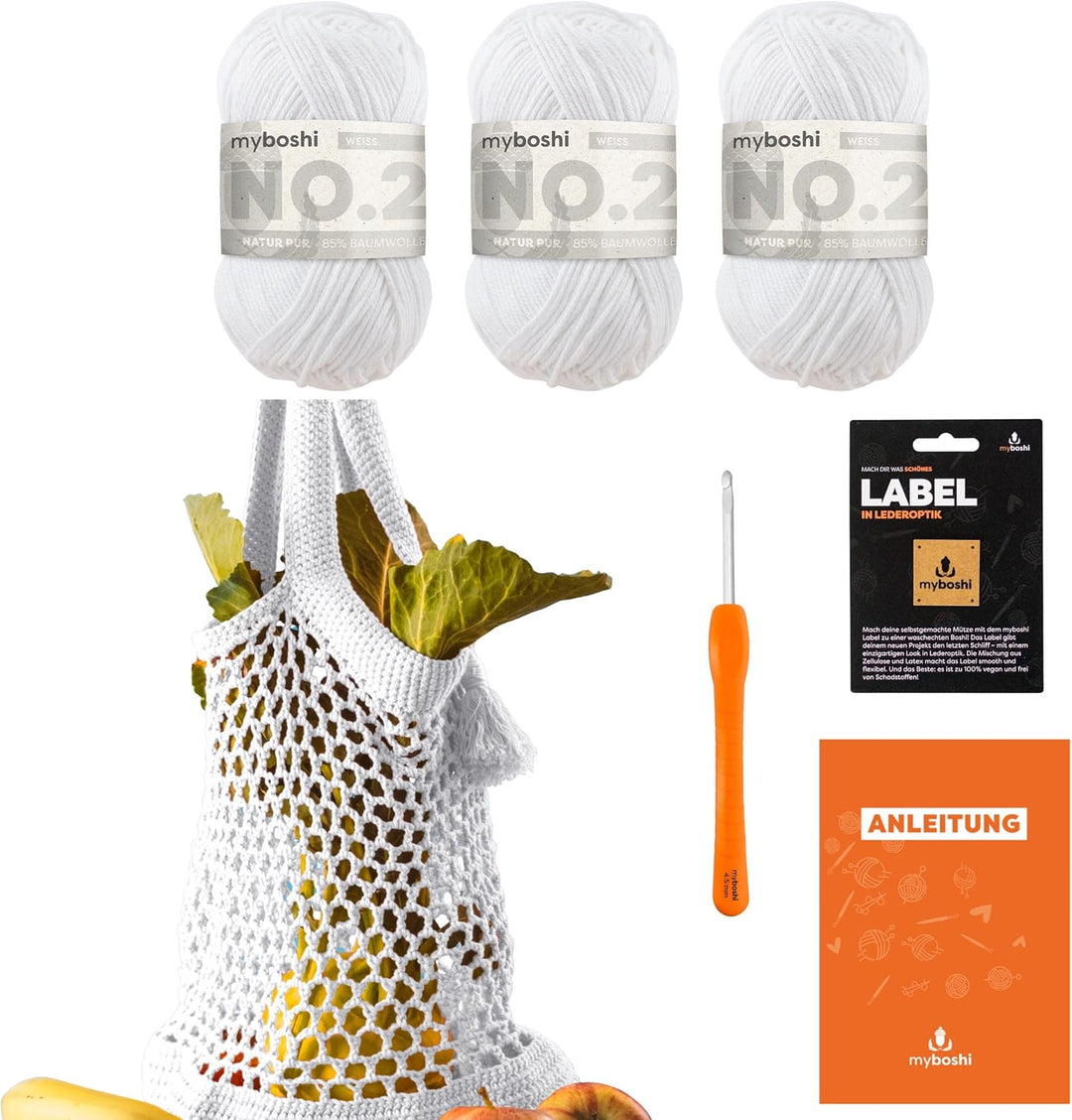 myboshi Häkelset Einkaufstasche noplasticbag, inkl. No.2 Wolle, Nadel und Anleitung, Häkelpaket, 85%