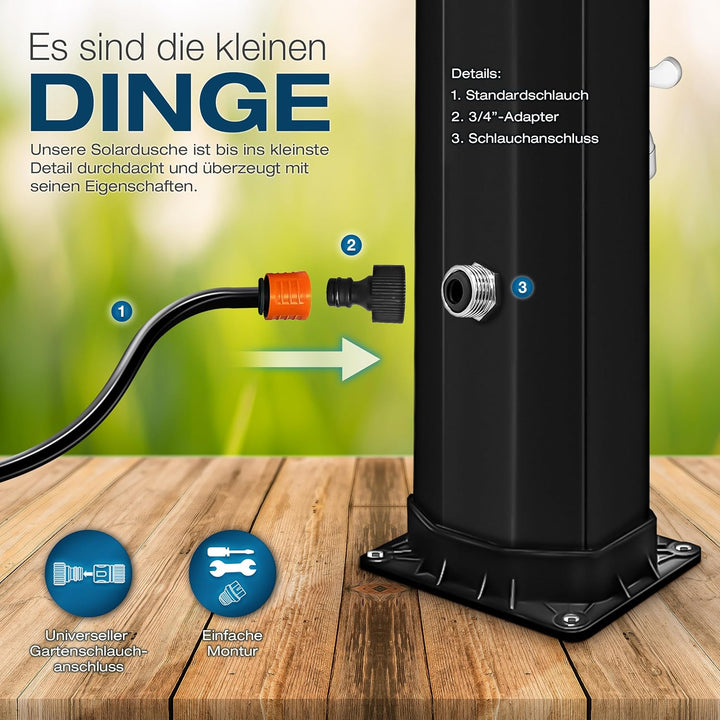 tillvex Solardusche 35 Liter inkl. Schutzhaube | Solar Garten-dusche warmes Wasser | Pooldusche Camp