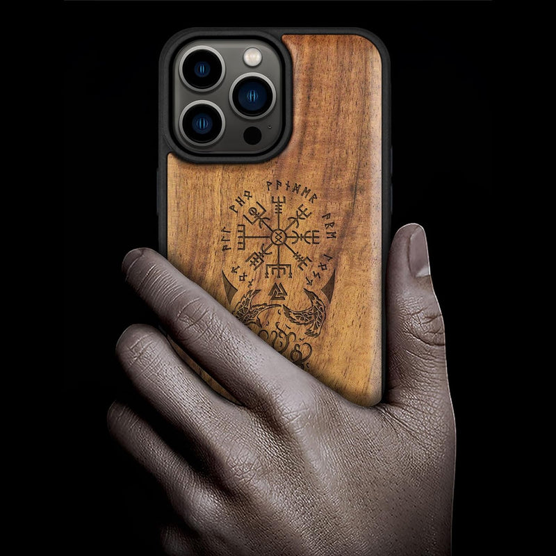 Carveit Holz Cover für iPhone 15 Pro Max hülle, Kompatibel mit Magsafe Silikon Stossfeste Cover, Mag