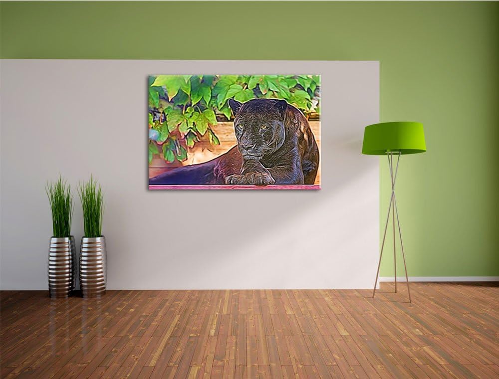 schöner schwarzer Panther Deluxe Format: 100x70 cm auf Leinwand, XXL riesige Bilder fertig gerahmt m
