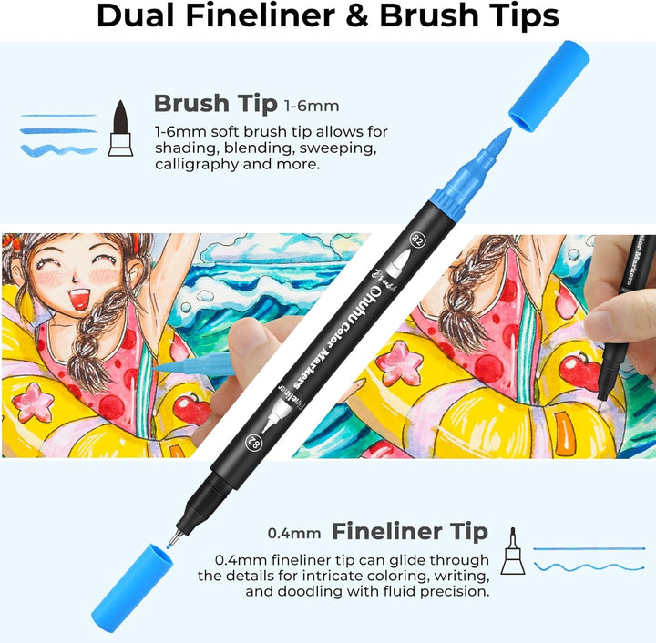 Ohuhu Filzstifte, 120 Dual Brush Pen Pinselstifte Aquarell Marker Set für Kind und Erwachsene für Jo