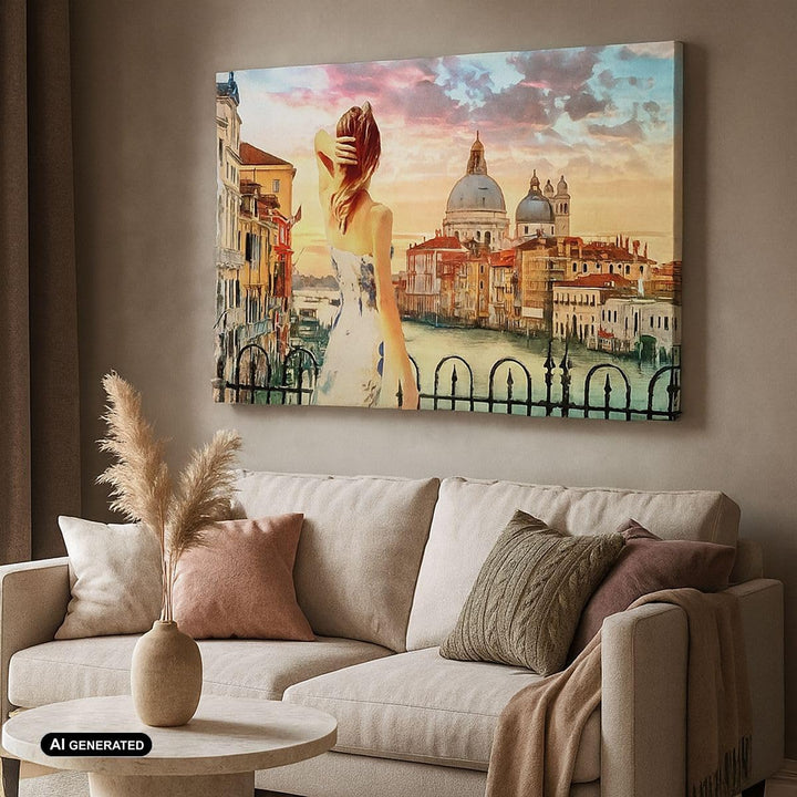 ARTTOR Bilder auf Leinwand Venedig Brücke Wasser Leinwandbild 70x50cm Wandbilder Dekoration Wohnzimm