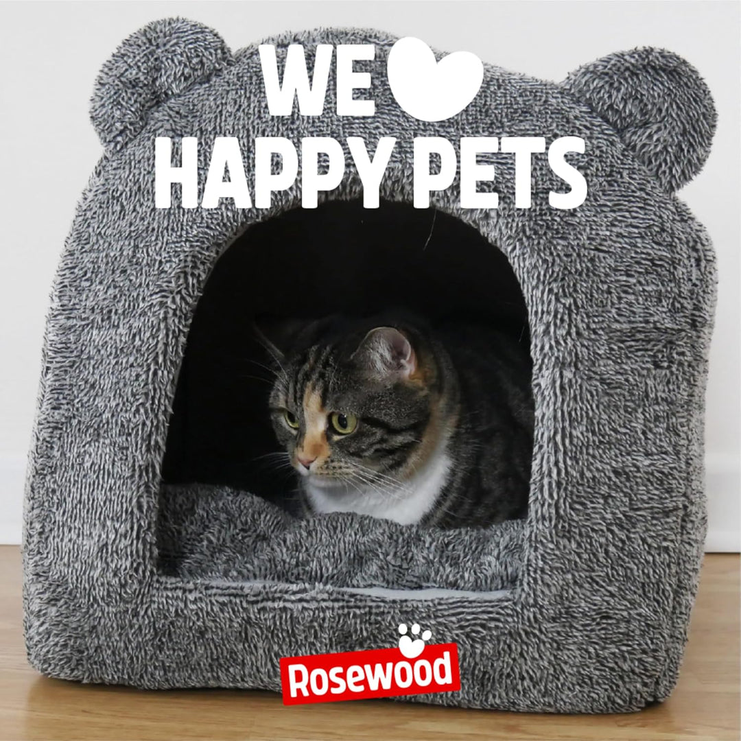 Rosewood 03081 superweiches Teddybär-Katzenbett in Luxusausführung, 38 x 38 cm, grau, grau