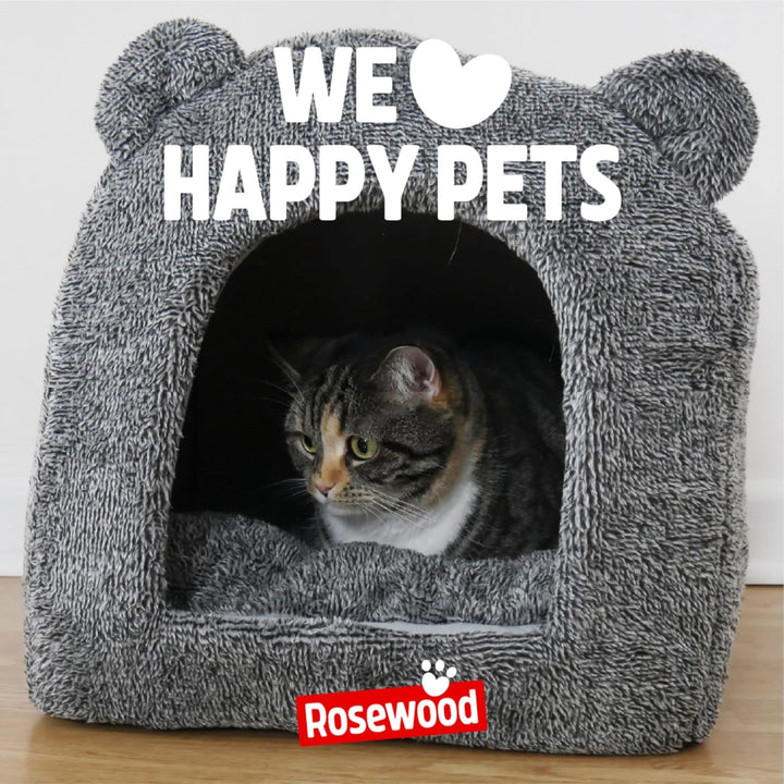 Rosewood 03081 superweiches Teddybär-Katzenbett in Luxusausführung, 38 x 38 cm, grau, grau
