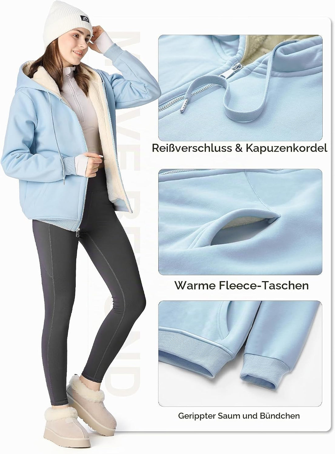 MOVE BEYOND Sweatjacke Damen Kapuzenjacke Hoodie Fleece mit Zipper Fleecepullover Fleecejacke mit Ka