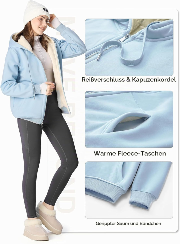 MOVE BEYOND Sweatjacke Damen Kapuzenjacke Hoodie Fleece mit Zipper Fleecepullover Fleecejacke mit Ka
