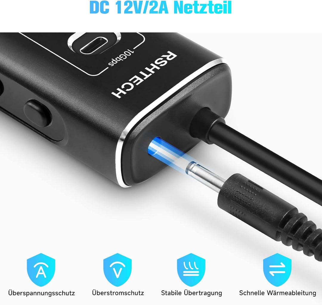 USB C Hub Aktiv mit Netzteil, RSHTECH 7-Port USB C 3.2 Hub Aktiv mit 3*10Gbps USB 3.2-Port (2*Typ-C,