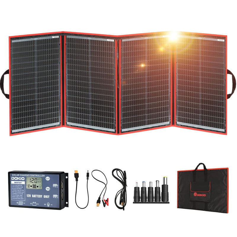 DOKIO 200W 18V Faltbar Solar Panel Kit Monokristallines Mit Solarladeregler Und PV-Kabel (Für 12V Kf