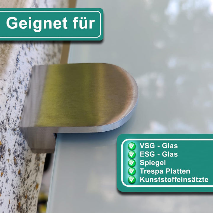 PRIOstahl Glashalter 4 Stück Glasklemmen Set Abstandhalter Klemmhalter 50 X 40 x 26 mm Anschluss: Fl