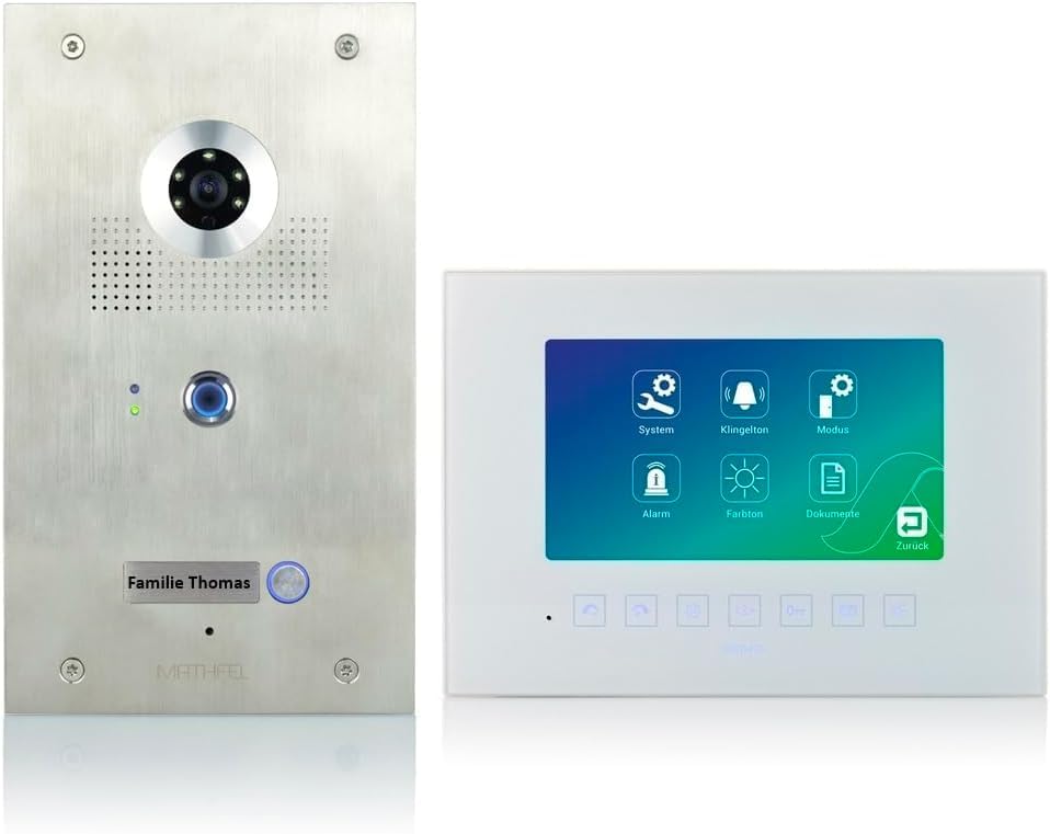 MATHFEL 4 Draht Videotürsprechanlage mit Fingerprint, 170° Weitwinkel-Fischaugen-Kamera in Edelstahl
