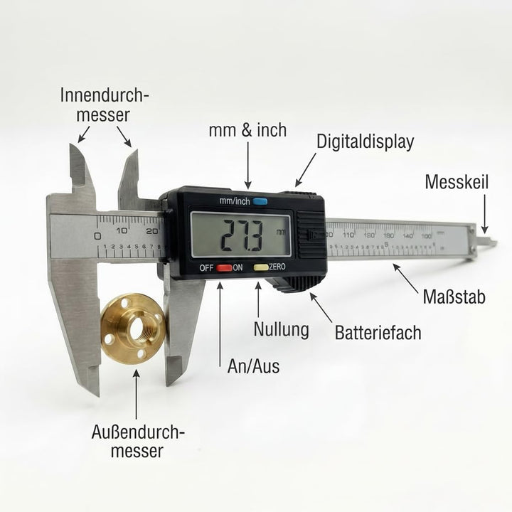 Digitaler Messschieber, jj-shop24 Schieblehre Messlehre, Messung 0-150 mm LCD-Display, Metall, Edels