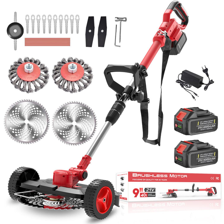 Rasentrimmer mit Akku für Makita Akku, Rasentrimmer mit Unkrautbürste und 2 x4.0MA Akku, Garten-Rase