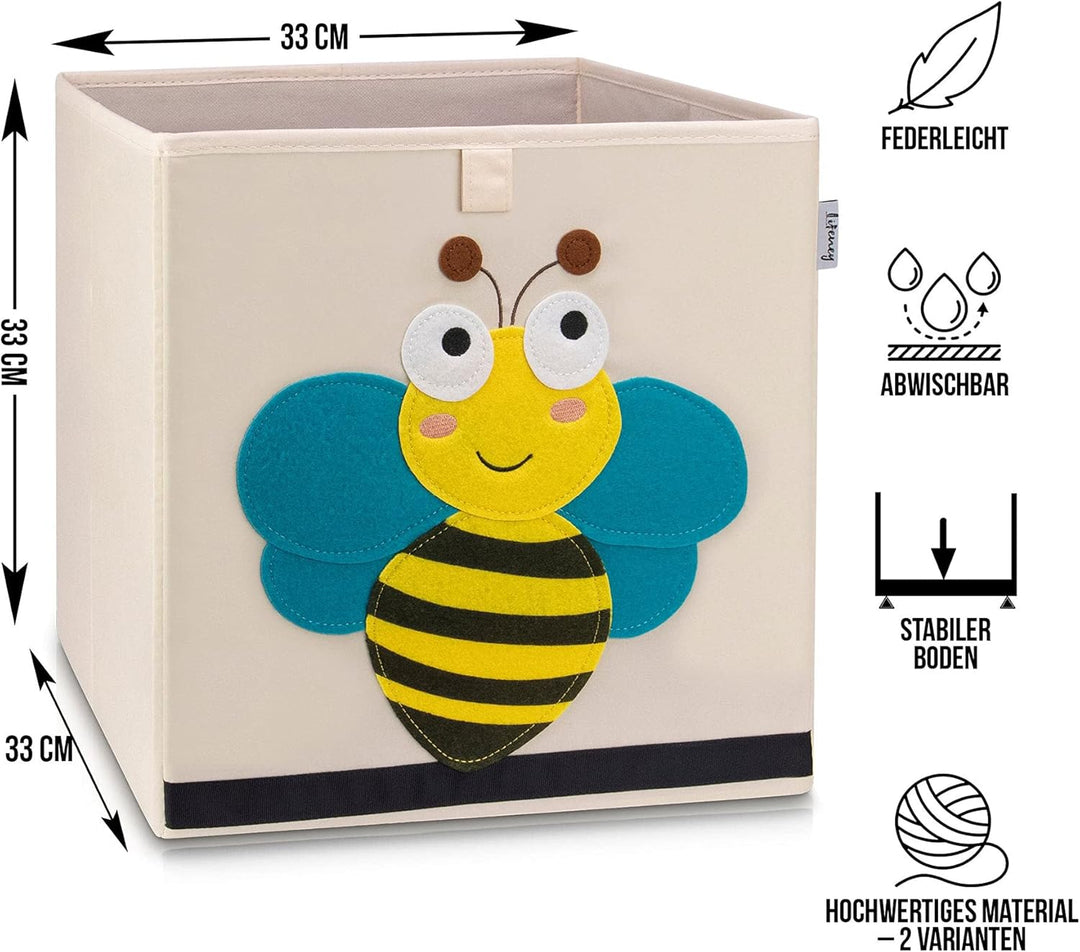 LIFENEY Aufbewahrungsbox im 2er Set Biene I Doppelpack Spielzeugbox mit Tiermotiv passend für Würfel