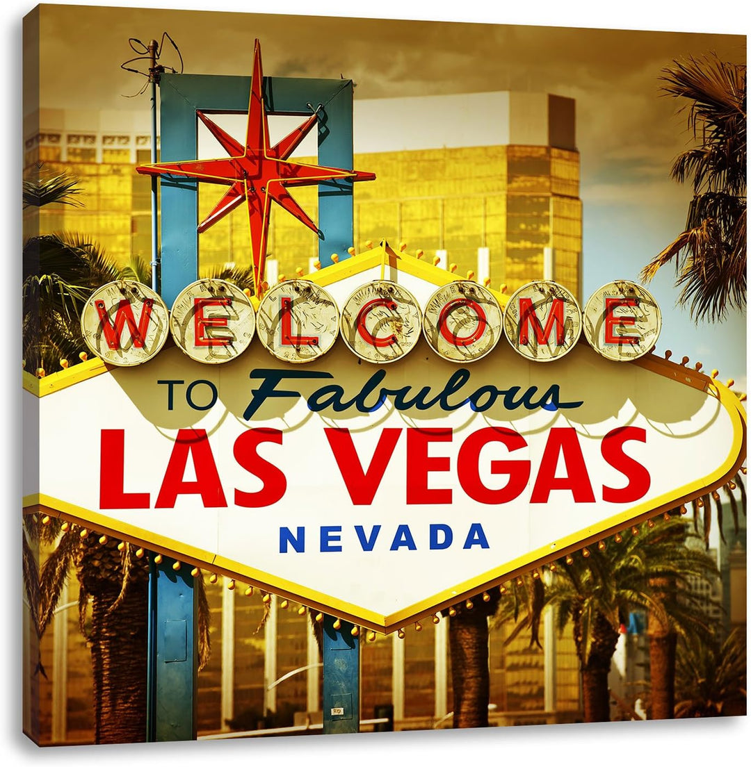 Pixxprint Las Vegas Ortseingangsschild als Leinwandbild/Grösse: 70x70 cm/Wandbild/Kunstdruck/fertig