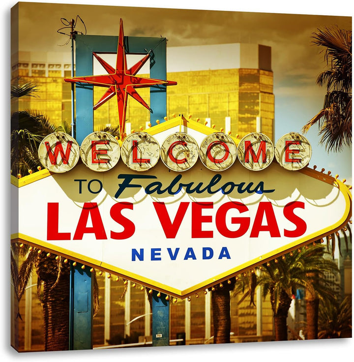 Pixxprint Las Vegas Ortseingangsschild als Leinwandbild/Grösse: 70x70 cm/Wandbild/Kunstdruck/fertig